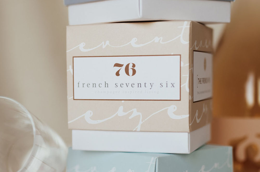 French Seventy Six pink candle box packaging - White Canvas Design