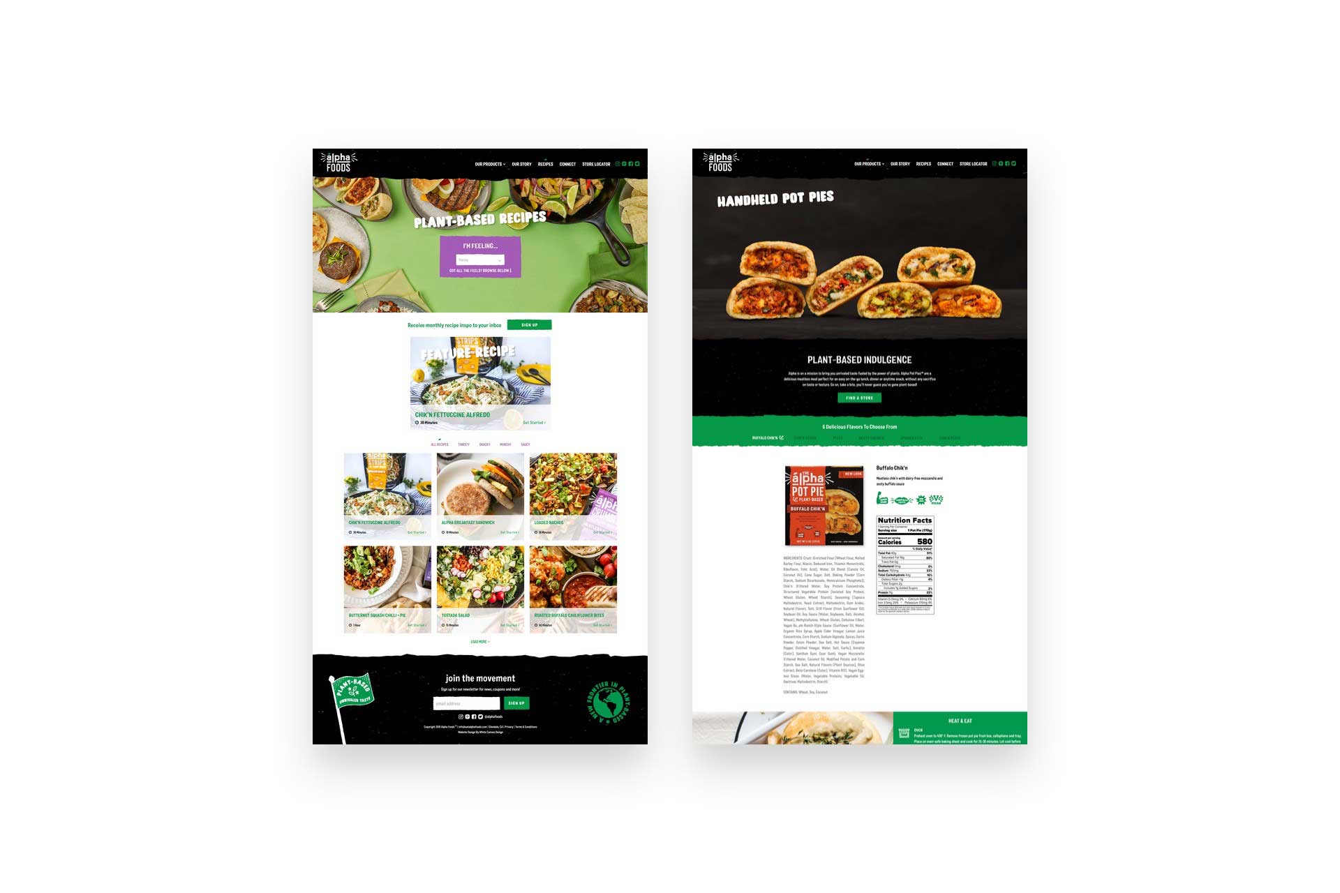 Alpha foods website page layouts for recipes page - White Canvas Design