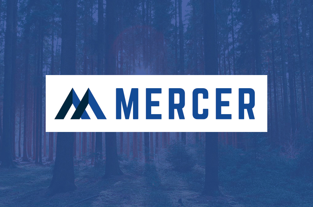 mercer logo with a forest background and a blue overlay - White Canvas Design
