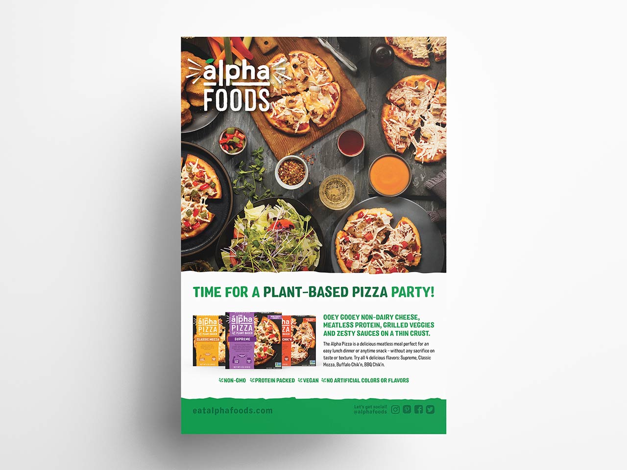 white canvas design agency portfolio branding alpha foods plant based pizzas