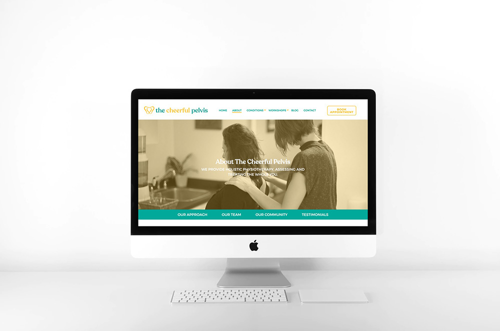 Cheerful pelvis website shown on a desktop computer - White Canvas Design
