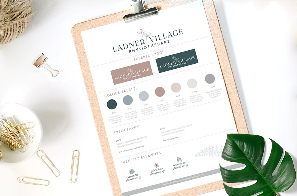 Ladner village brand style guideline on a cork board - White Canvas Design