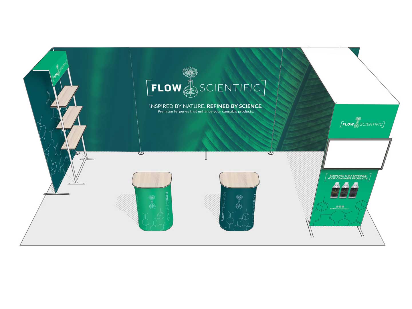 Flow Scientific booth design layout - White Canvas Design