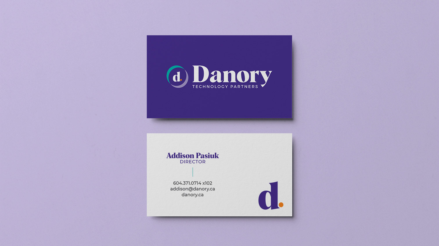 Danory business card design, front and back - White Canvas Design