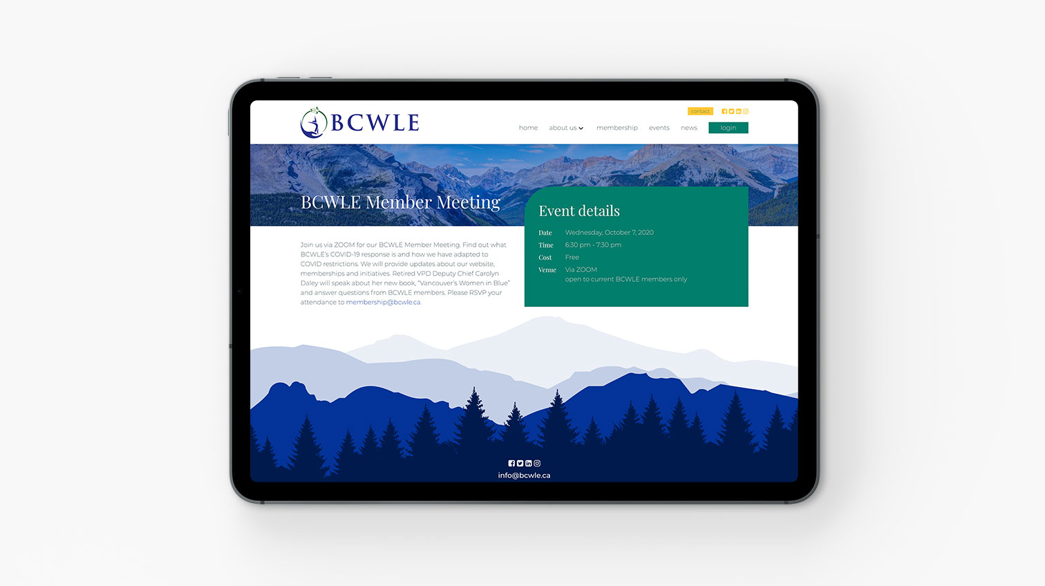 BCWLE website viewed in a tablet device - White Canvas Design