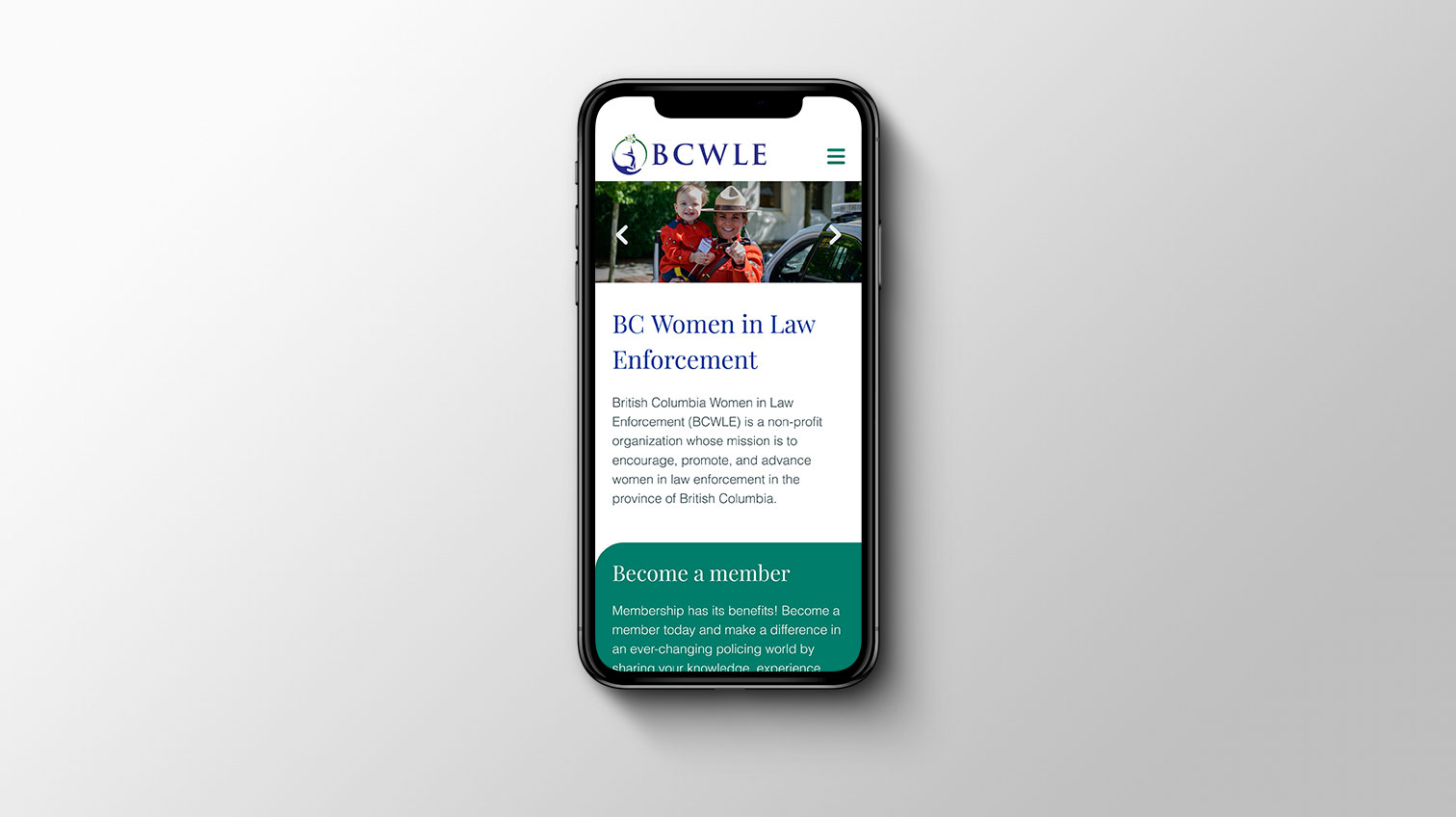 BCWLE website on a mobile device - White Canvas Design