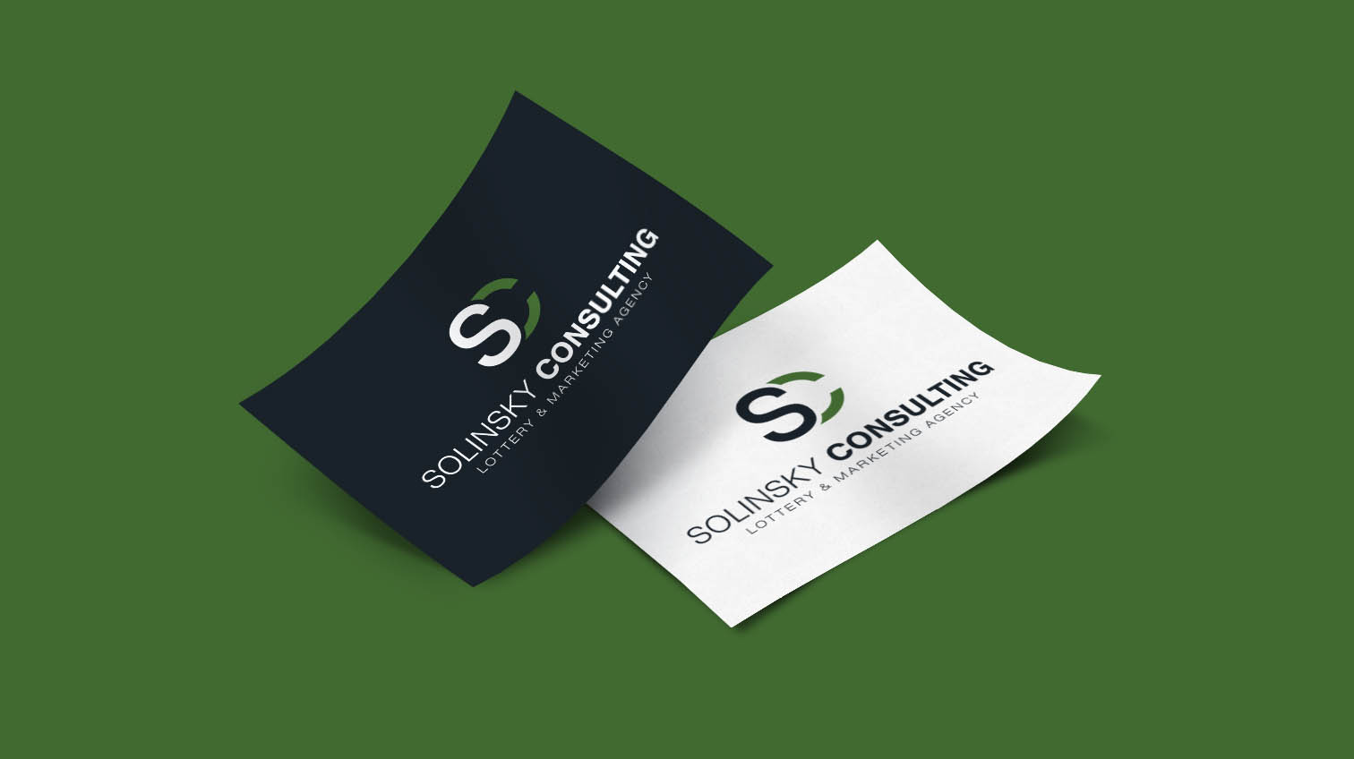 Two Solinsky Consulting logo cards in a dark and a light background