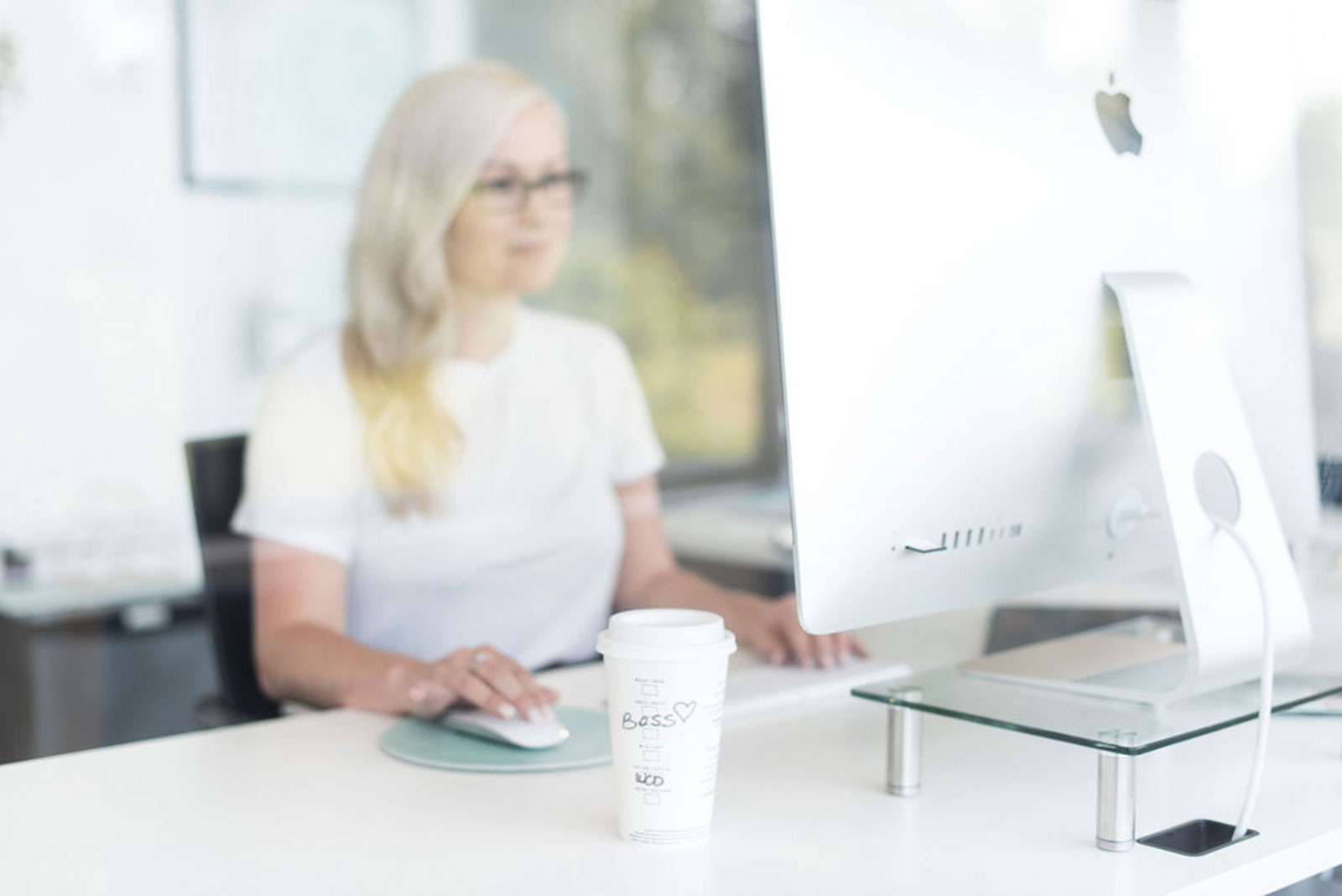 Woman working in a computer