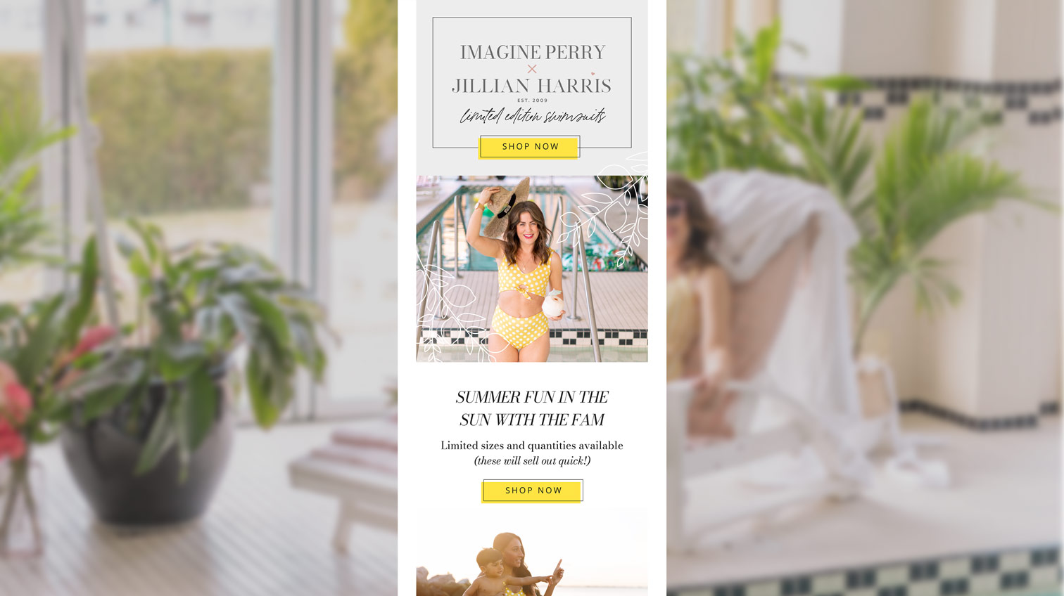 Imagine Perry x Jillian Harris swimsuit collection newsletter for smaller devices - White Canvas Design