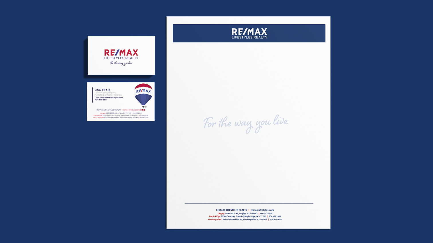 Re/max business card (front and back) and paper - White Canvas Design
