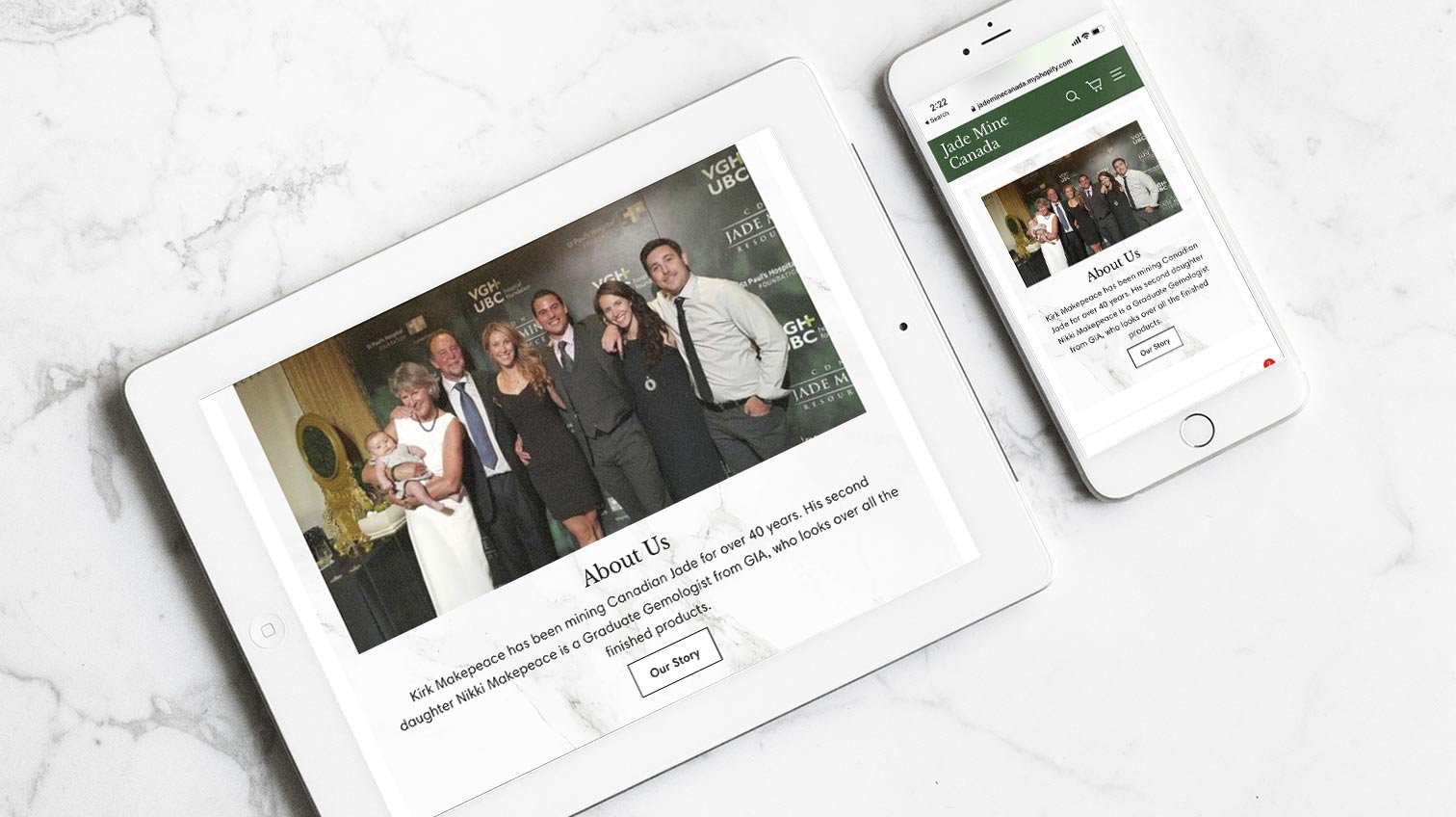Tablet and mobile phone view of Jade Mine Canada's Shopify storefront.