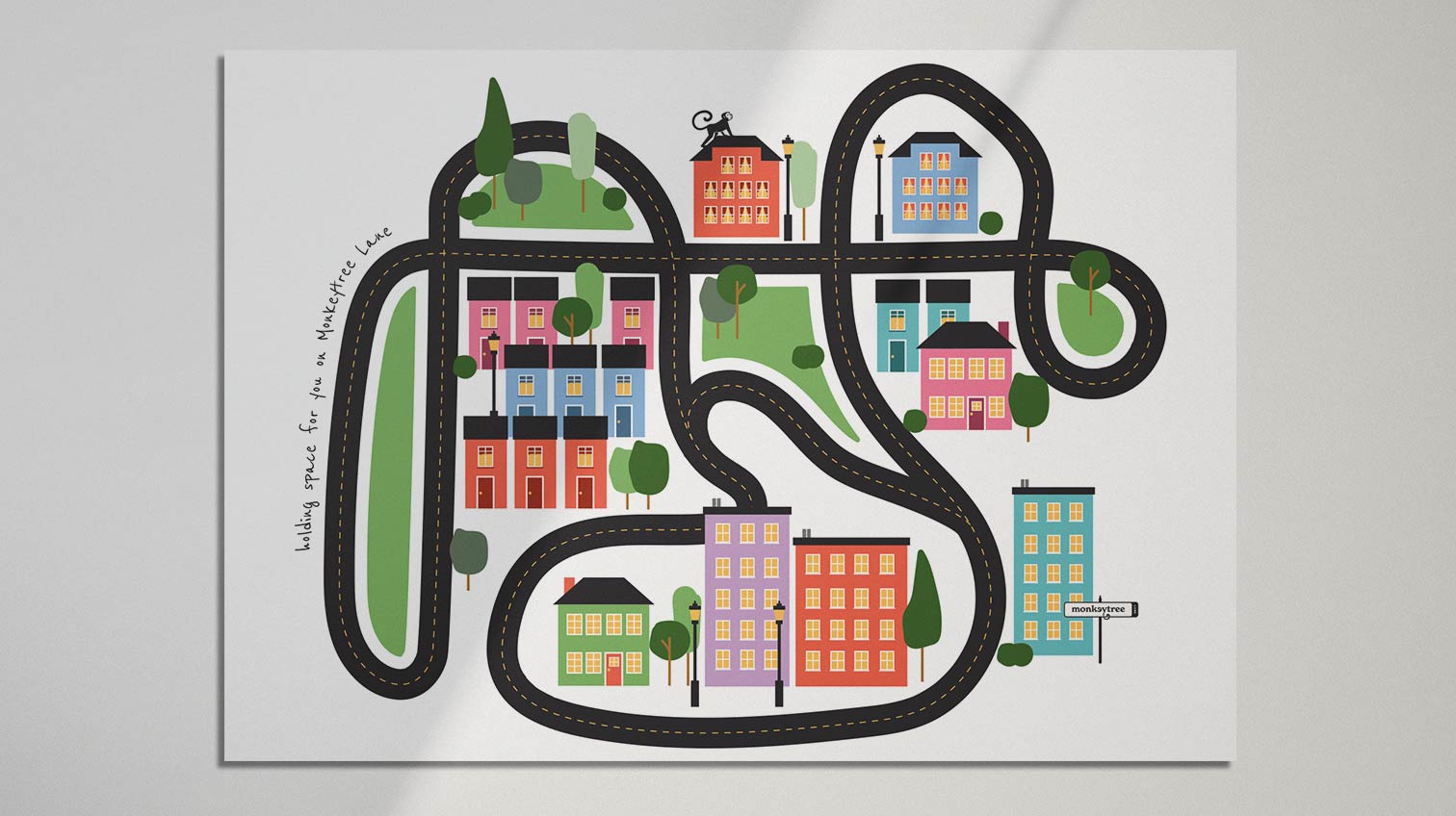 white canvas design portfolio branding monkeytree lane city illustration
