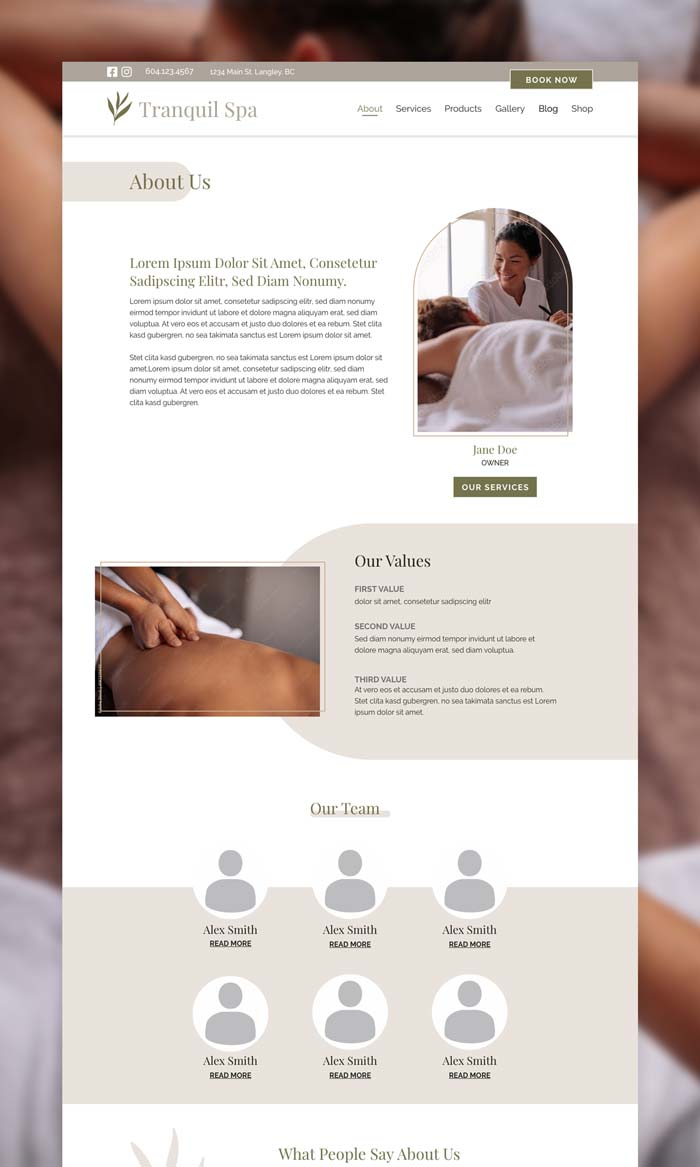white canvas designed themes spa theme about page screenshot