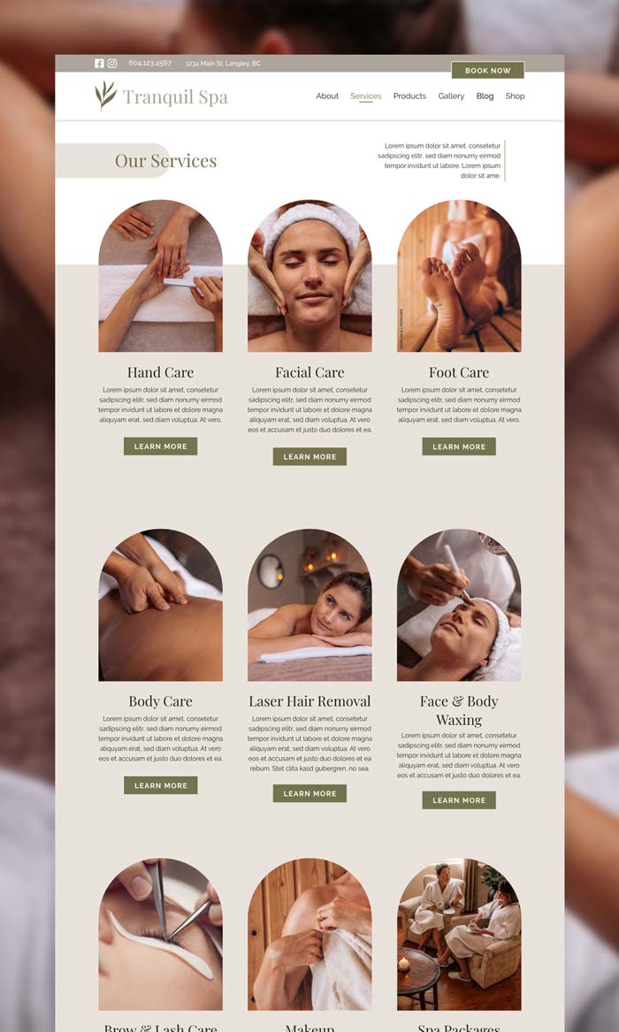 white canvas designed themes spa theme services page screenshot