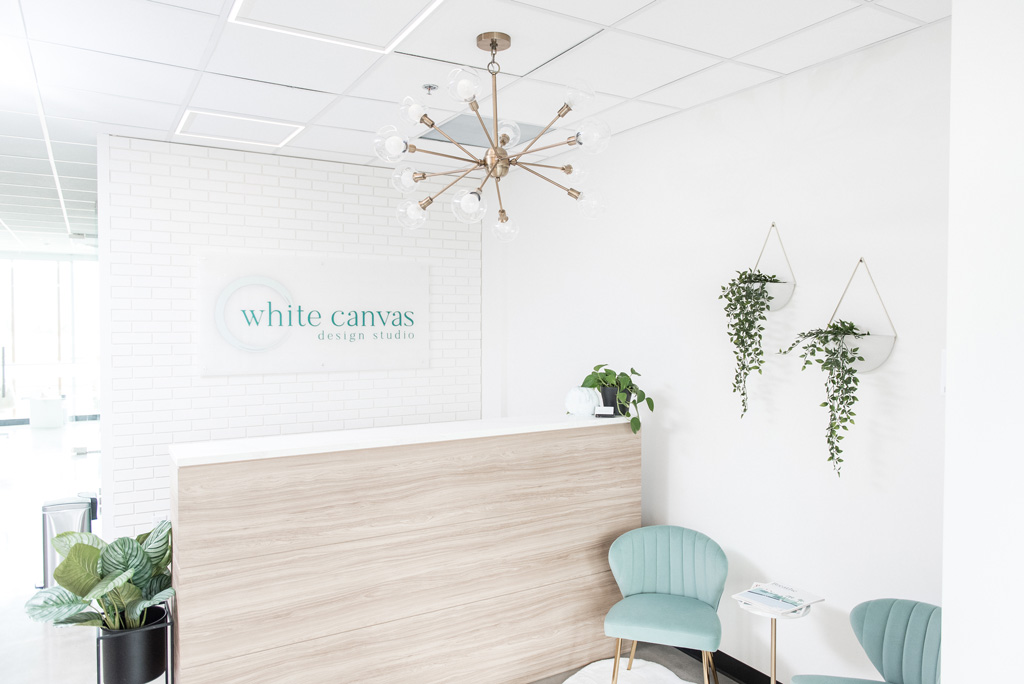 white canvas design studio gallery reception area