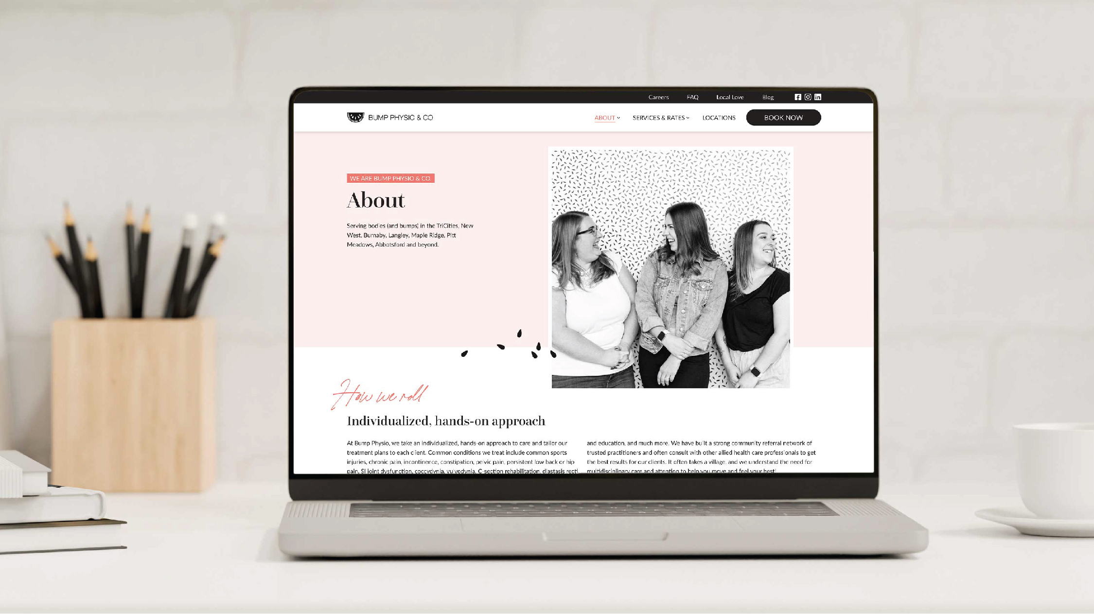 Bump Physio & Co. Website, laptop view by White Canvas Design