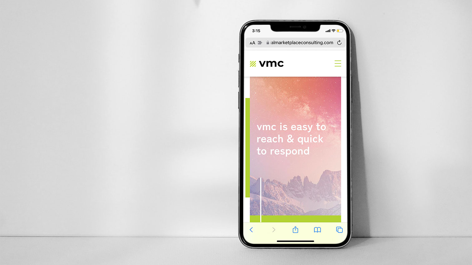 VMC website home page mobile phone view – by White Canvas Design