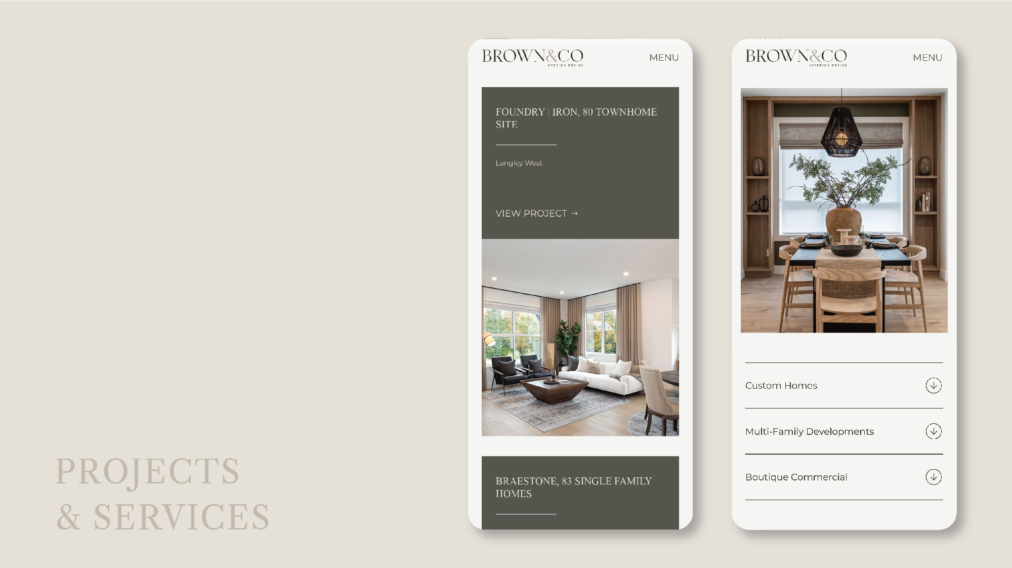 Brown&Co website design mobile phone view – by White Canvas Design