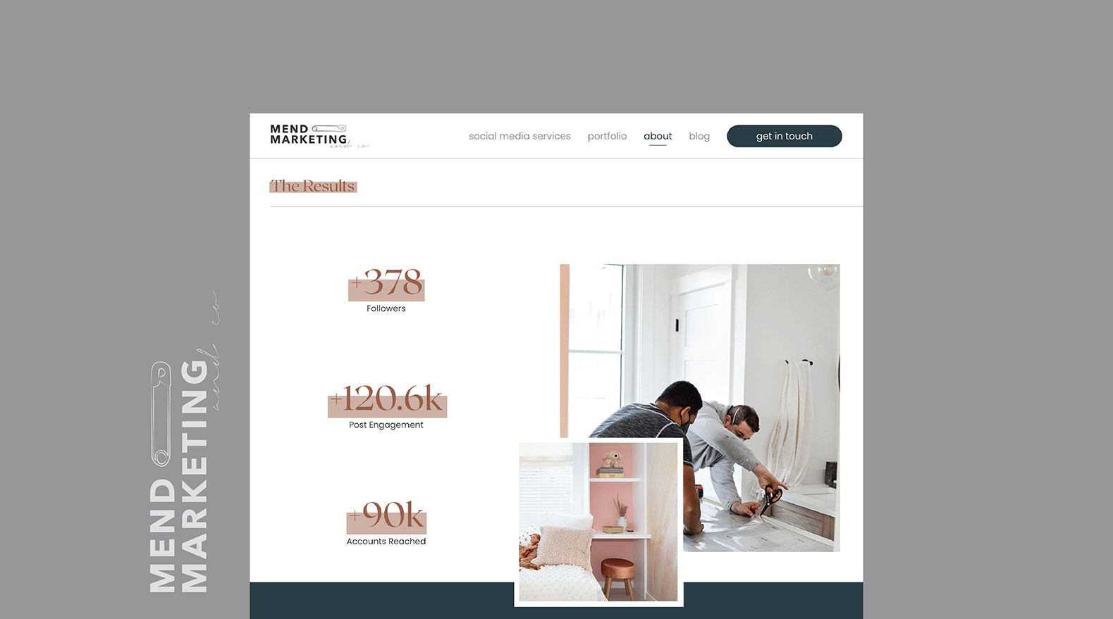 Mend Marketing website design, desktop view – by White Canvas Design