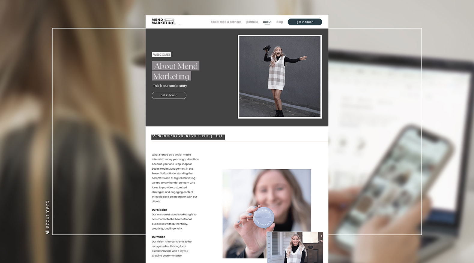 Mend Marketing website design, desktop view – by White Canvas Design