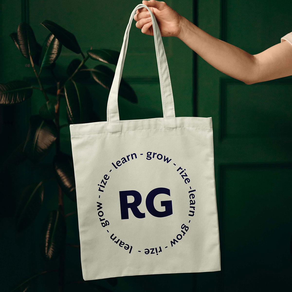 Rize Girl branding on a tote bag – by White Canvas Design
