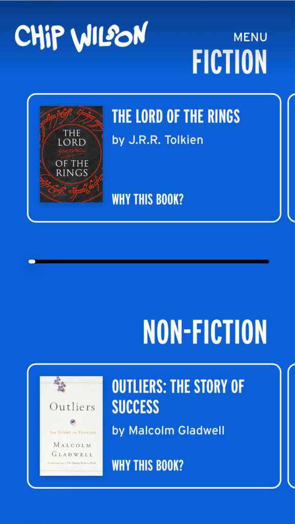 Mobile view of the Library page on the Chip Wilson WordPress Website