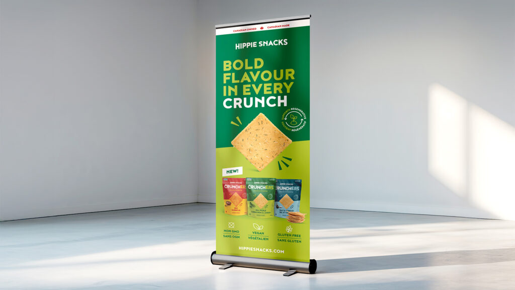 Hippie Snacks Crunchers designed branded standing poster
