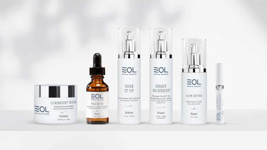 EOL branding product lineup of 6 products in a row