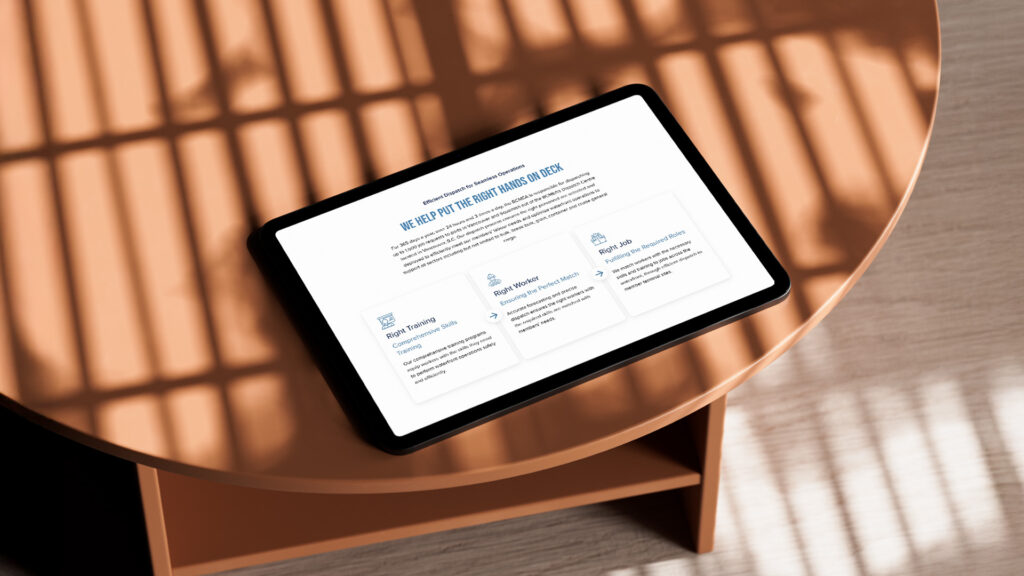 A view of the wordpress website displayed on a tablet on a table
