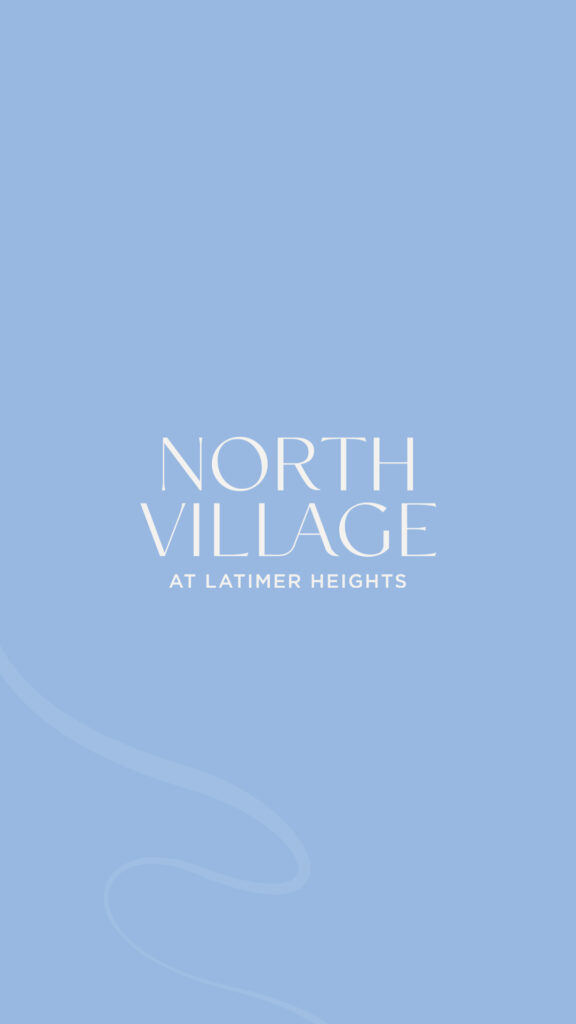 Vesta North Village branding on a light periwinkle background