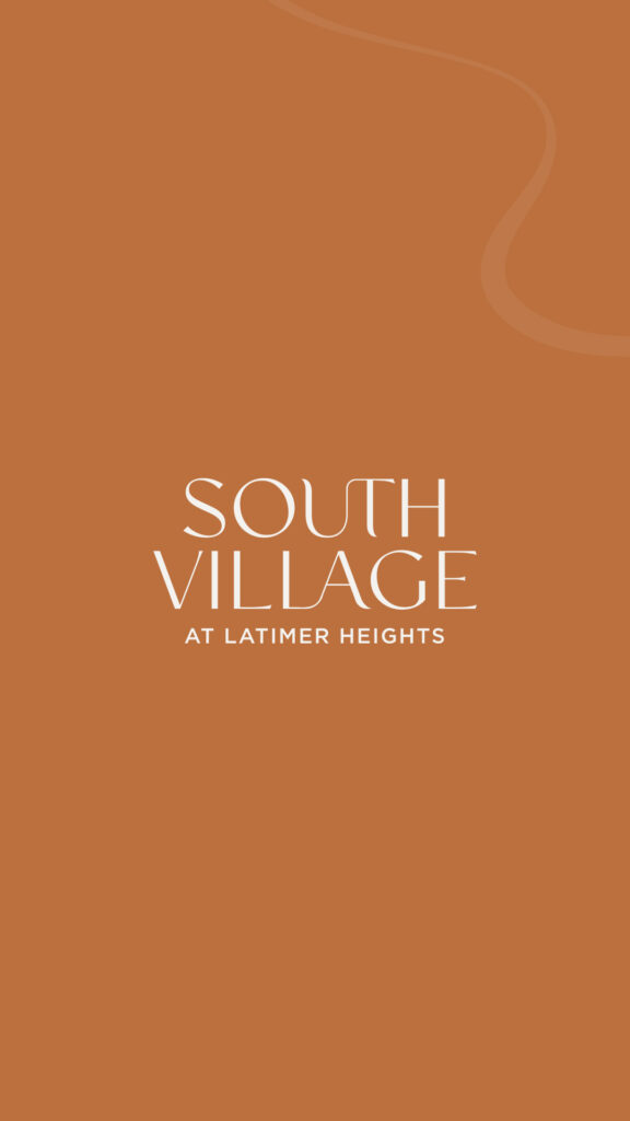 Vesta South Village branding on a burnt orange background