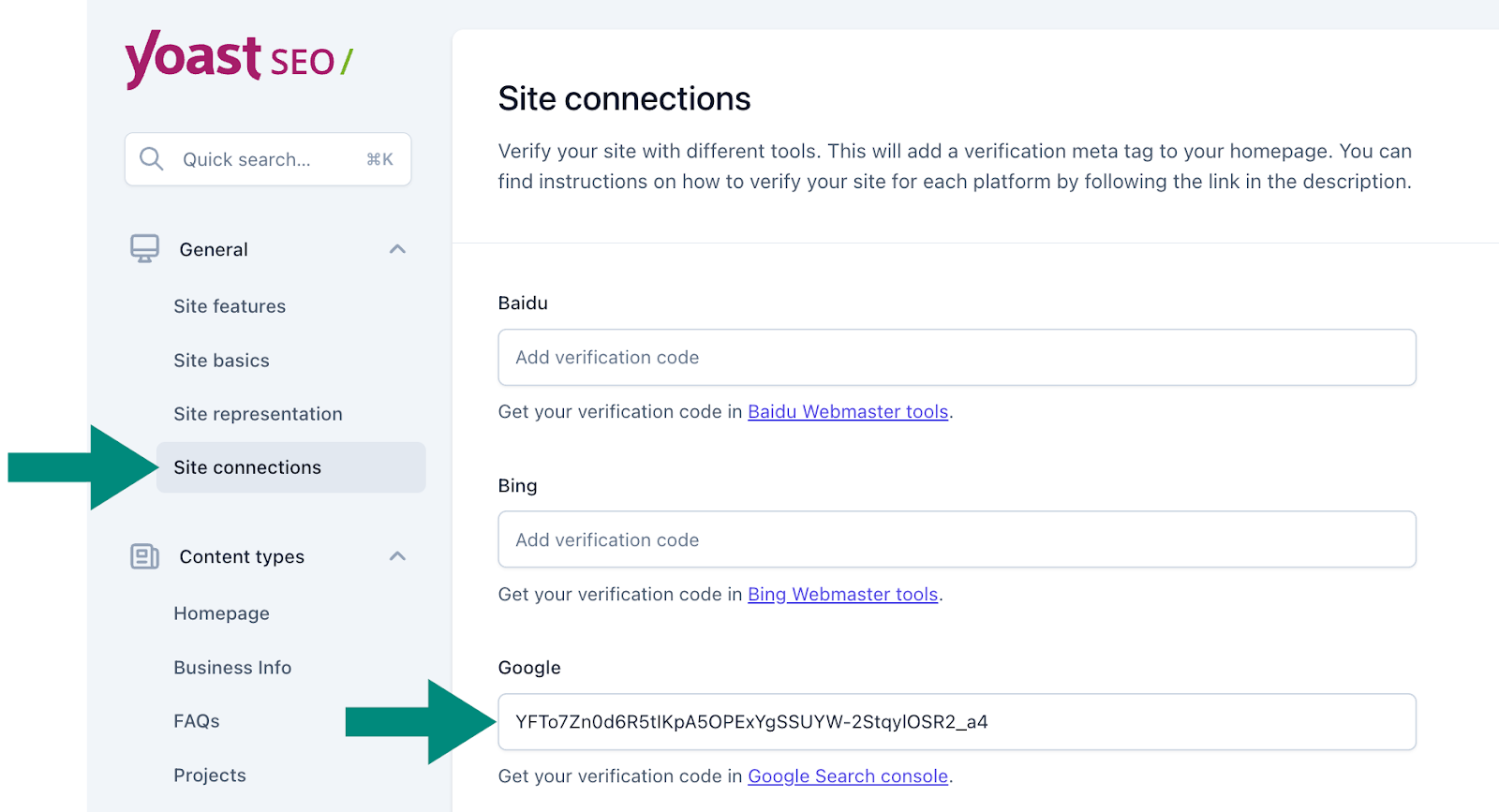 Yoast SEO plugin Google Search Console verification
