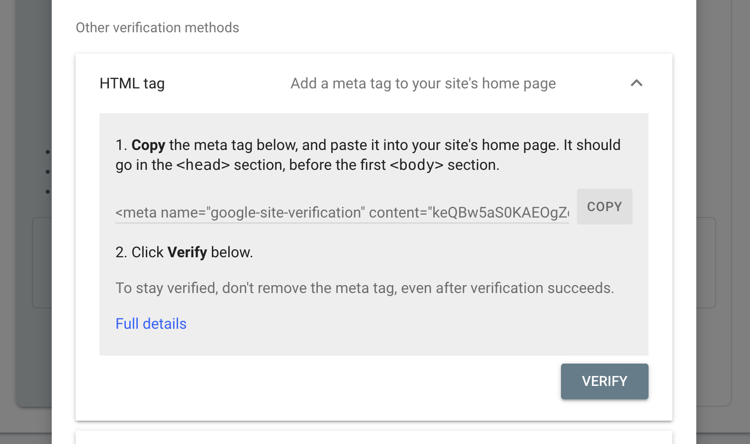 Google Search Console verification
